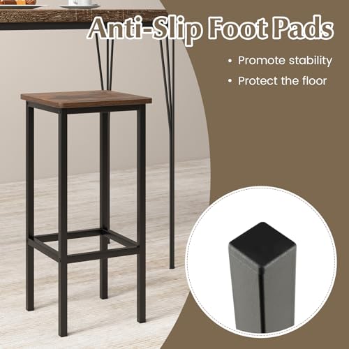 Giantex Set of 4 Bar Stool, 65 cm Bar Chair Set with Metal Legs & Footrest, Backless Breakfast Stool, Industrial Counter Height Stool for Kitchen & Dining Room, Rustic Brown