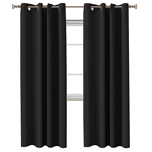 Smarcute Blackout Curtains Thermal Insulated Grommet Window Drapes Eyelet Curtains for Bedroom/Living Room Set of 2 Panels,Each W132cm x D213cm,Jet Black