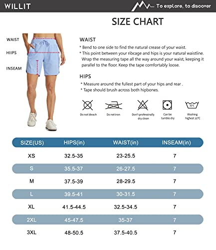 WILLIT Women's 7" Athletic Running Shorts Long Workout Hiking Shorts Quick Dry High Waisted Active Shorts Zipper Pocket Deep Blue M