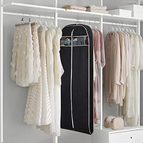 MISSLO 60" Suit Carriers for Women Garment Covers for Clothes Coat Dress Bag Storage Gusseted Long Hanging Suit Bag with Clear Window and Zipper Pocket (Black)