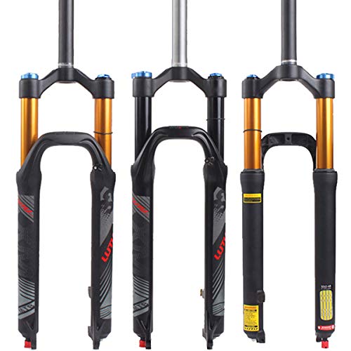 【AU STOCK】26/27.5/29 Air MTB Suspension Fork, Rebound Adjust Straight Tube 28.6mm QR 9mm Travel 120mm Manual/Crown Lockout Mountain Bike Forks, Ultralight Gas Shock XC Bicycle (Black Gold, 26)