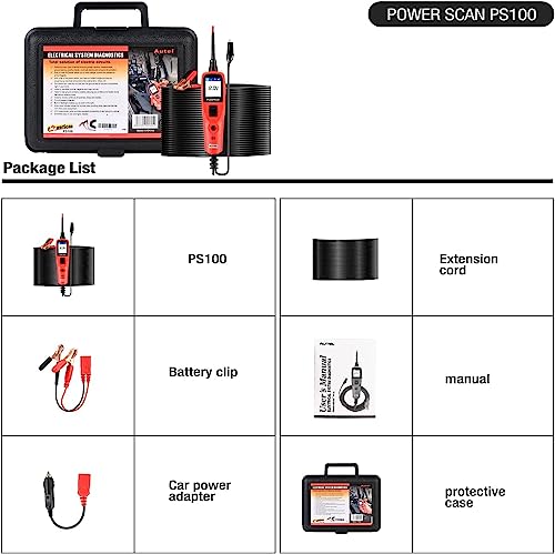 Autel PowerScan PS100 Automotive Circuit Tester - 12V 24V Car Circuit System Diagnostic Tool, Power Circuit Probe Kit with 20ft Extension Cable, Easy to Read AC/DC Current Resistance