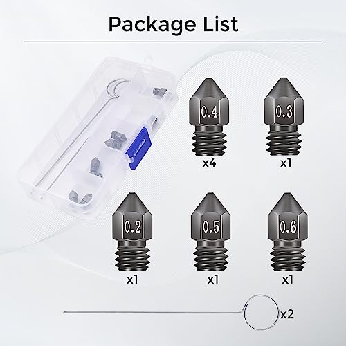 Sovol Creality Hardened Steel MK8 Nozzle All Metal Tungsten with High Temperature Resistance Wear Resistant for Ender 3 CR-10 Series Most FDM 3D Printers 0.2/0.3/0.4/0.5/0.6mm (8pcs in one Pack)