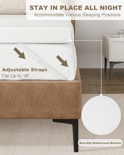 Zenzy 2" Twin Memory Foam Mattress Topper, [Removable] [Washable] Cover and [Adjustable] Straps, CertiPUR-US Certified Twin Mattress Topper, Soft and Breathable for Pain Relief- White