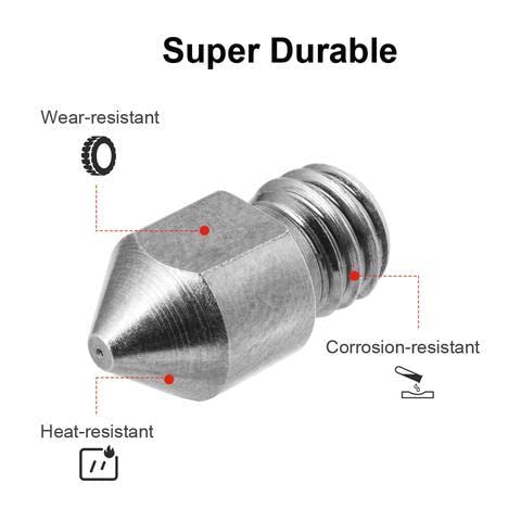 3D Printer Nozzles 5PCS, 0.4mm Tungsten Steel Alloy MK8 Nozzles for Most FDM 3D Printers Ender Series