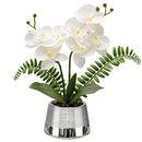 White Orchids Artificial Flowers in Silver Pot Faux Phaleanopsis Orchid Bonsia Fake Orchid Centerpiece for Dining Room Table