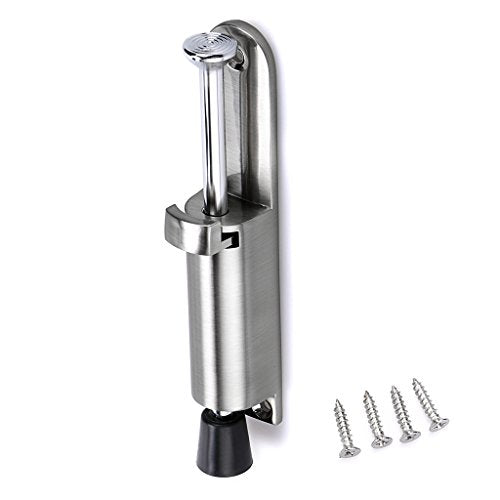 Sumnacon Kickdown Door Stop - Stainless Steel Easy Step Door Stopper, Spring Loaded Telescopic Step On/Off Door Stopper Rubber, Adjustable Heavy Duty Door Locks Holder Stop/Release by Foot, Silver