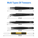 10 PCS Precision Tweezers Set, Premium Craft Tweezers Kit, Stainless Steel Electronic ESD Tweezers, Anti-static Industrial Soldering Tweezers, with Tweezer Storage Bag