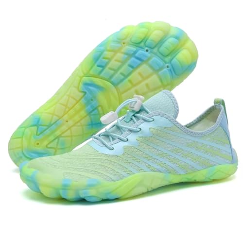 WateLves Water Shoes for Men Women Barefoot Quick-Dry Aqua Sock Outdoor Athletic Sport Shoes Kayaking Boating Hiking Surfing Walking, Blue/Green, 10 Women/9 Men