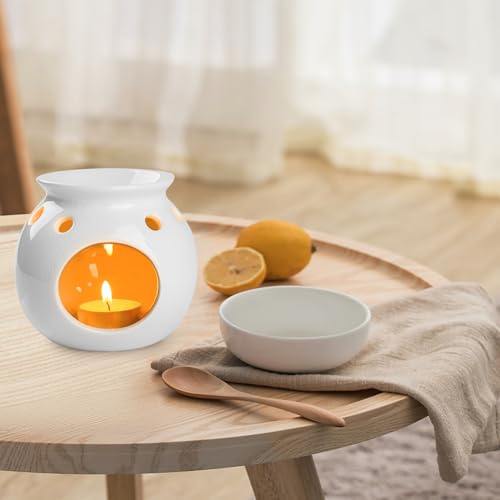 WD&CD Ceramic Tealight Candle Holder Oil Burner, Essential Oil Hollow Incense Aroma Diffuser Furnace Home Decoration Romantic