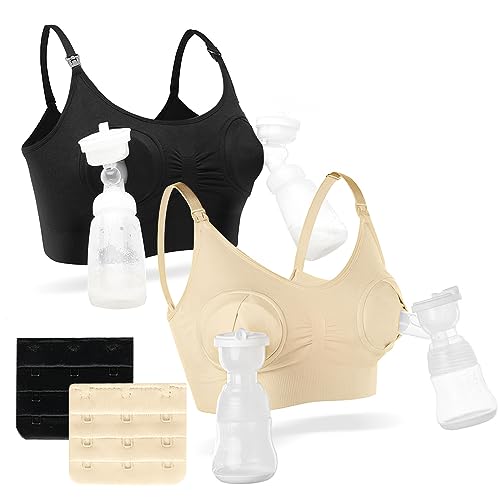 AutoWT Nursing Bras for Breastfeeding - 2 Pack Hands Free Pumping Bra Comfort Adjustable Wireless Pregnancy Sleep Bralette for Women