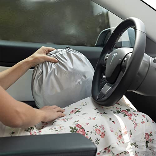 Sunshade Designed for Tesla Model Y Exclusively, Front Windshield, Double Layer Light Blocking Fabric, Foldable Sun Shade with a Storage Bag, Accessories for Tesla Model Y (for Model Y)