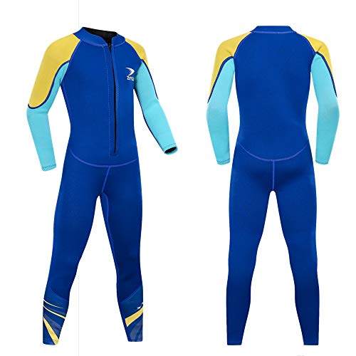 ZCCO Kids Wetsuit,2.5mm Neoprene Thermal Swimsuit, Youth Boy's and Girl's One Piece Wet Suits Warmth Long Sleeve Swimsuit for Diving,Swimming,Surfing etc Water Sports (Bright Blue, S)
