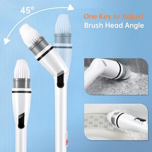 Electric Spin Scrubber, Upgraded Cordless Shower Scrubber, 360 Power Bathroom Scrubber with 3 Replaceable Cleaning Brush Head and Adjustable Extension Handle for Tub, Tile, Floor