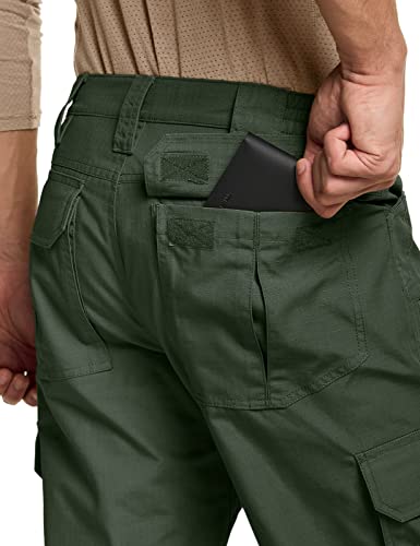 CQR Men's Flex Ripstop Tactical Pants, Water Repellent Stretch Cargo Pants, Lightweight EDC Hiking Work Pants TLP125-OLV_38W/32L