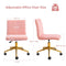 Furniliving Velvet Home Office Chair, Armless Vanity Desk Task Chair with Wheels 360° Swivel Computer Rolling Desk Chair with Back, Adjustable Accent Chair with Gold Metal Base Stool Chair (Pink)