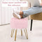 Giantex Luxury Faux Fur Vanity Stool Chair, Round Footstool Ottoman w/Metal Legs, Fluffy Chair with Furry Padded Seat, Decorative Furniture Footrest, Accent Dressing Table Chair Makeup Stool (Pink)