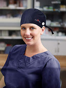 5 Pieces Working Cap with Buttons Unisex Sweatband Adjustable Tie Back Bouffant Hat (Navy Blue)