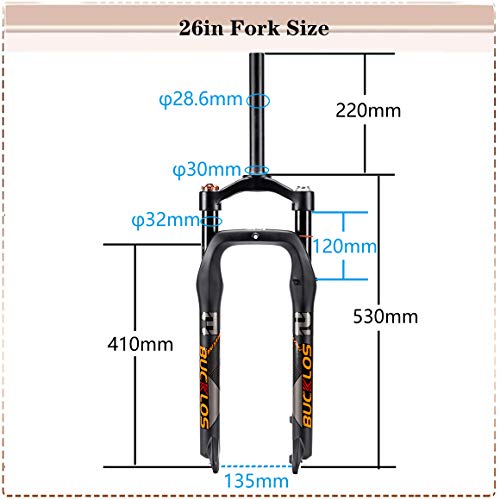 【AU Stock】 264.0 inch Fat Bike Air Suspension Fork 120mm Travel, Spacing Hub 135mm 28.6mm Straight Tube Crown Lockout 9mm QR Ultralight Front Forks, fit Snow Beach Mountain Bike