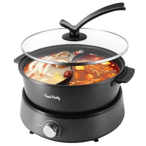 Food Party Hot Pot Electric Separable Shabu Shabu Pot with Divider Hotpot Pot Electric Cooker Dual Sided 220V 1350W Non-Stick 4L Fondue Pot for 2-6 People
