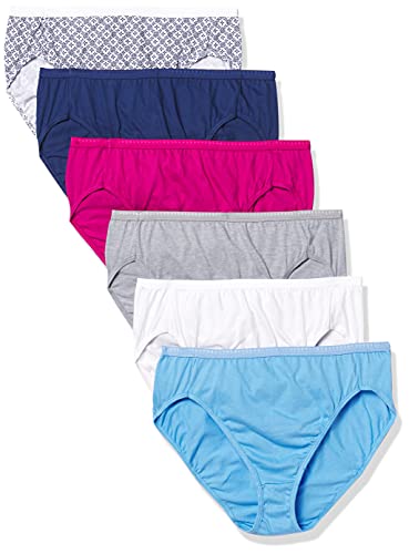 Hanes Ultimate Women's 6-Pack Breathable Cotton Hi-Cut Panty, Swiss Blue, White, Concrete Pe Heather, Fresh Berry, Navy Eclipse, Crochet Boho Print, 7