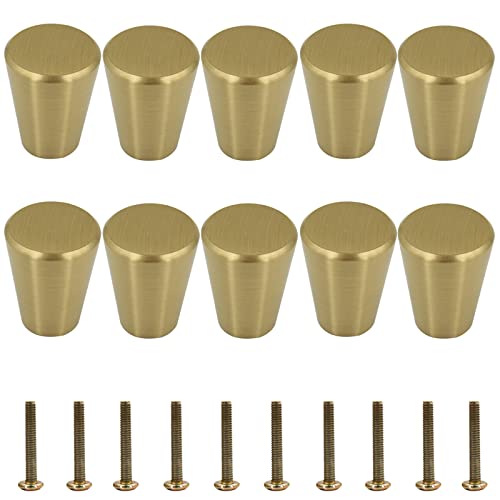 AcbbMNS 10pcs Solid Brass Kitchen Cabinet Handles Gold Cone Knobs Cupboard Knobs Dresser Drawer Pulls with Screws