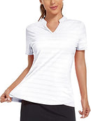 MIER Women's Golf Polo Shirts Collarless SPF 50+ Short Sleeve Athletic Tennis Badminton T Shirts Moisture Wicking Professional Horse Riding Tops White XXL