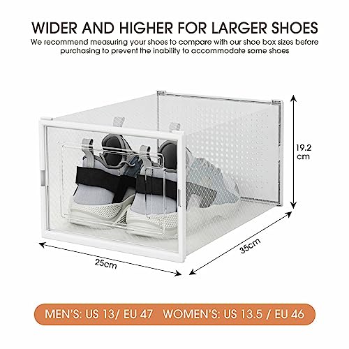 12PCS Shoe Storage Box Sneaker Display Case Plastic Clear Stackable Shoe Organizer Transparent Container Extra Large 35x25x19cm