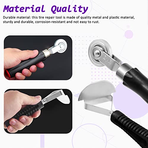 Swpeet 70Pcs Tire Patch Roller Tool Kit, Tire Liner Scraper Compaction Wheel Valve Core Remover Tool with Tire Valve Caps, Tire Repair Patches, Tire Puncture Rubber Patches and Valve Core