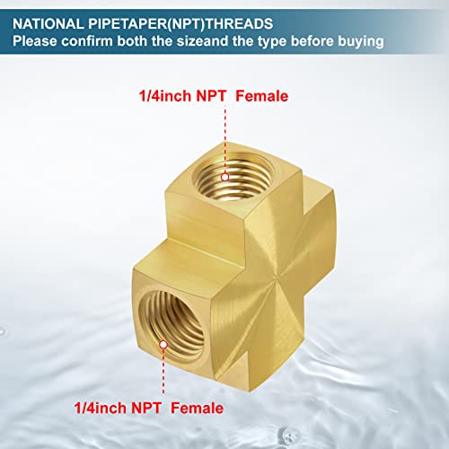 1/4 x 1/4 x 1/4 x 1/4 Inch NPT Female Thread Cross Pipe Fitting Barstock Cross 4 Way Connector Brass Pipe Fittings