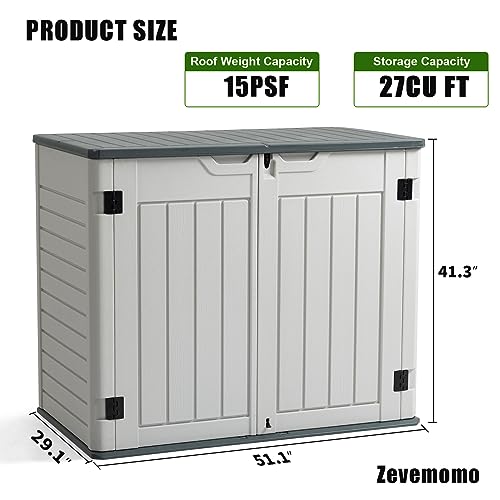 Zevemomo Resin Outdoor Storage Shed, All-Weather Horizontal Tool Shed w/o Shelf, Multi-Opening Door, Reinforced Floor, Lockable, 35 Cu.ft Capacity for Bike, Garbage Cans, Lawn Mower, Garden Tools