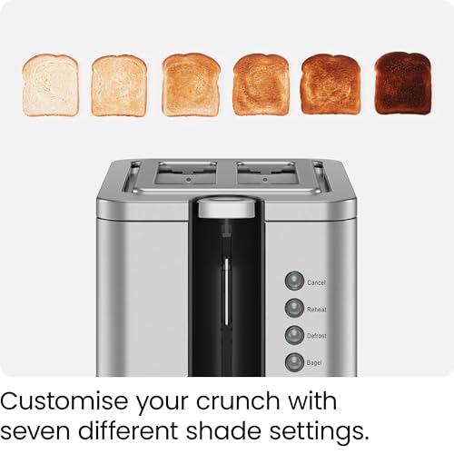 Chefman 2 Slice Toaster, 7 Shade Settings, Stainless Steel, 2 Slice with Extra-Wide Slots, Thick Bread and Bagel Toaster, Reheat, Defrost, Cancel, Lift Lever, Removable Crumb Tray