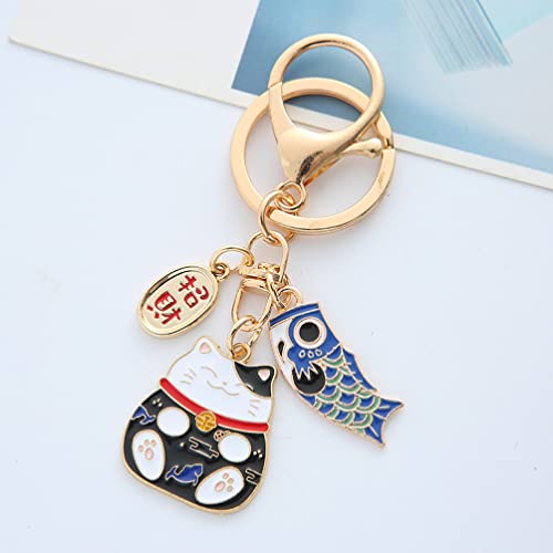 TOYANDONA 2pcs Japanese Lucky Cat Keychain Cute Maneki Neko Key Ring Chinese Fortune Pendants Keychain Bag Purse Charm Ornament for Wealth Gifts Blue Red
