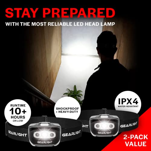 GearLight LED Head Lamp - Pack of 2 Outdoor Flashlight Headlamps w/Adjustable Headband for Adults and Kids - Hiking & Camping Gear Essentials - S500