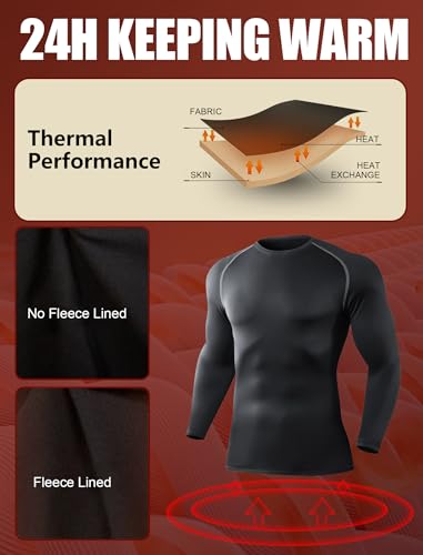 OYGSieg 3 Pack Mens Thermal Shirts Long Sleeve Compression Shirts Athletic Base Layer Top Cold Weather Gear Underwear, 3 Pack(black and Grey), Small