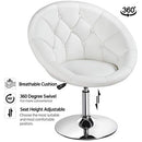 Yaheetech Vanity Chair Makeup Swivel Accent Chair Height Adjustable Round Back Tilt Chair with Chrome Frame for Makeup Room, Living Room, White