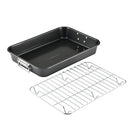 Farberware Nonstick Bakeware 11-Inch x 15-Inch Roaster with Flat Rack, Gray,Grey
