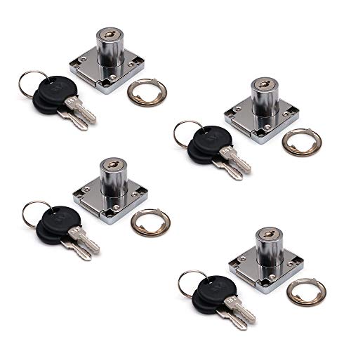 Set of 4 NUZAMAS Cupboard & Drawer Locks with 2 Keys, Furniture Lock Cylinder, Zinc Alloy Cam Lock for Door Cabinet Cupboard Drawer Mailbox (22mm) Large