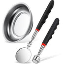 3 Pieces Magnetic Telescoping Pick-Up Tool Set Includes 1 Piece 20 lb Magnet Pickup Stick 1 Piece Telescoping Mirror 1 Piece Stainless Steel Magnetic Parts Tray Holder Heavy Duty Flexible for Nut Bolt