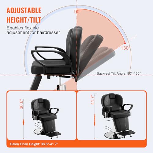 VEVOR Salon Chair, Hydraulic Recliner Barber Chair for Hair Stylist, 360 Degrees Swivel 90°-130° Reclining Salon Chair for Beauty Spa Shampoo, Max Load Weight 330 lbs, Black