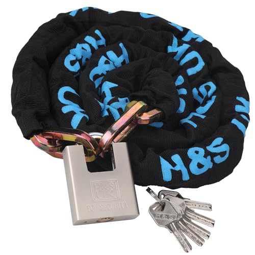 H&S 10mm x 2m Heavy Duty Motorcycle Motorbike Bike Bicycle Cycle Chain Lock Padlock (10mm Dia x 2000mm Length)