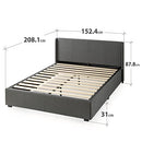 Queen Bed Frame, Zinus Fabric Upholstered Bed Base with Gas Lift Storage, Dark Grey, Bedroom Furniture