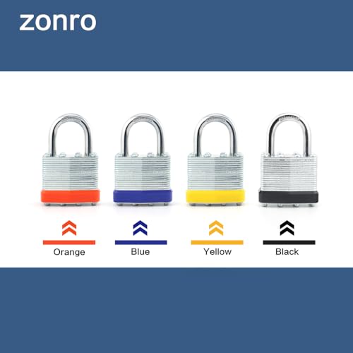 ZonRo Locks Laminated Steel Keyed Padlocks,Keyed Alike Locks, 1-9/16 inch Wide,Normal Shackle Padlocks, Pack of 48，Black Hoop, for Hasp Latch, Sheds, Fences, Storage Locker, School, Gym…