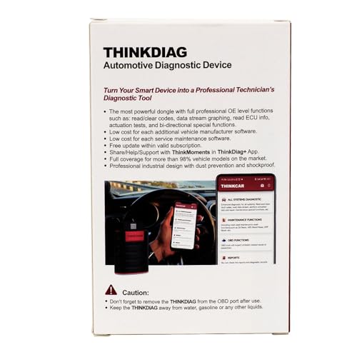 thinkcar Thinkdiag Obd2 Diagnostic Device, Automotive Error Code Reader for Complete Systems, OBD2 Bluetooth Adapter with 16 Reset Services, Active Test, ECU Coding, iOS and Android App