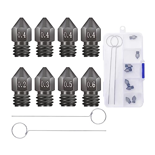 Sovol Creality Hardened Steel MK8 Nozzle All Metal Tungsten with High Temperature Resistance Wear Resistant for Ender 3 CR-10 Series Most FDM 3D Printers 0.2/0.3/0.4/0.5/0.6mm (8pcs in one Pack)