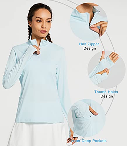 Libin Women's Long Sleeve Golf Shirts Half-Zip Workout Shirt Quick Dry UPF 50+ Sun Protection SPF UV Athletic Hiking Tennis Tops, Ice Blue XL