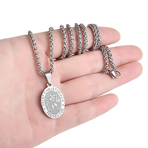 Zocomi Saint Christopher/Joseph/Anthony/Jude/Michael Necklace Medal for Men Boys，St Christopher Pendant Medallion with Chain 24 Inches, Stainless Steel, No Gemstone