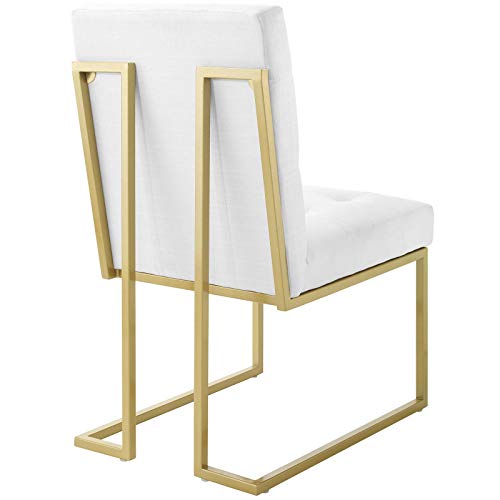 Modway EEI-3743-GLD-WHI Privy Gold Stainless Steel Upholstered Fabric Dining Accent Chair, White