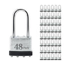 ZonRo Locks Laminated Steel Keyed Padlocks,Keyed Alike Locks, 1-9/16 inch Wide,Long Shackle Padlocks, Pack of 48，Black Hoop, for Hasp Latch, Sheds, Fences, Storage Locker, School, Gym…