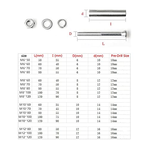 20X NUZAMAS M6x50mm Expansion Bolts 304 Stainless Steel Expansion Sleeve Anchor Bolt Heavy Duty Fixing Anchors for Screws Wall Building